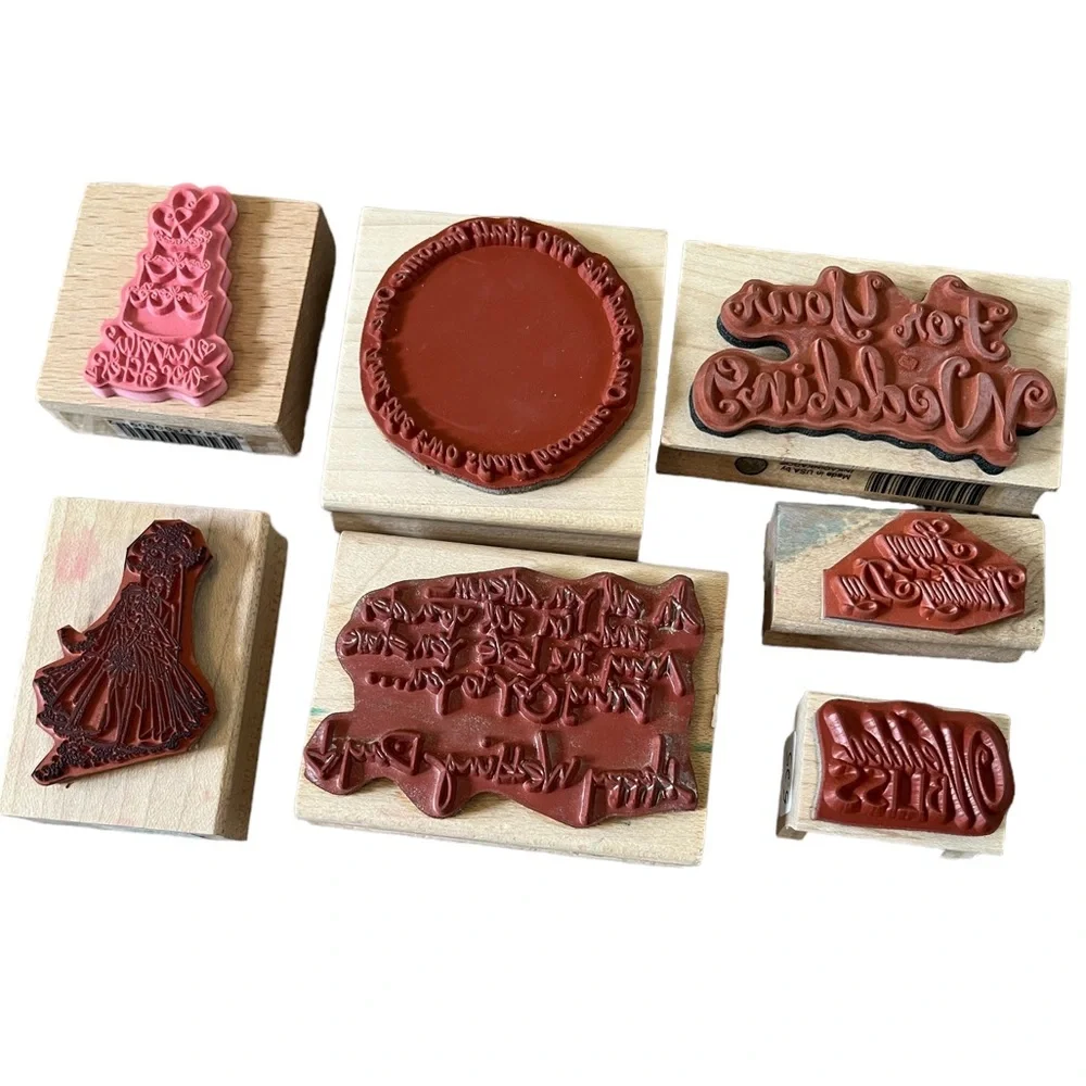 Lot of 7 Wedding rubber stamps. Most of the stamps are brand new.
